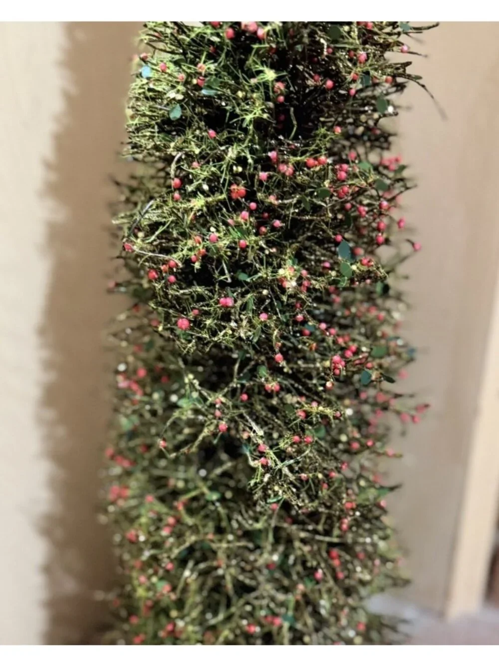 24” Bottle Brush Twig Christmas Tree With Garland And Berries & Glitter Gold